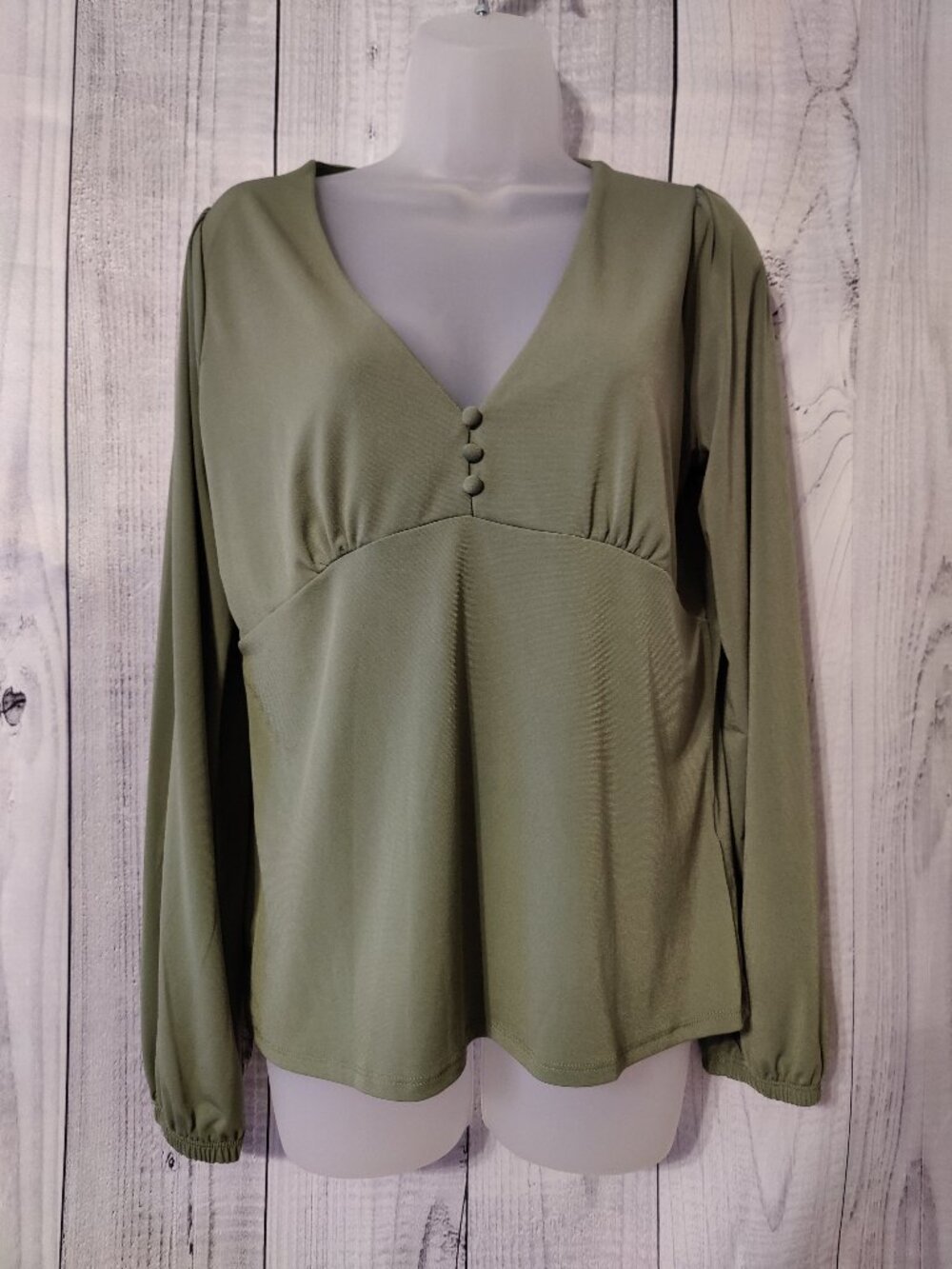 Banana Republic Olive Green V-Neck Long Sleeve Top with Button Detail